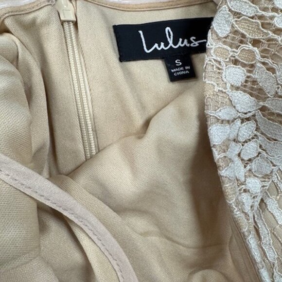 NWT Lulus All That Glimmers Champagne Lace Skater Dress - Picture 7 of 8